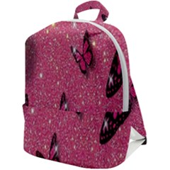 Butterfly, Girl, Pink, Wallpaper Zip Up Backpack by nateshop