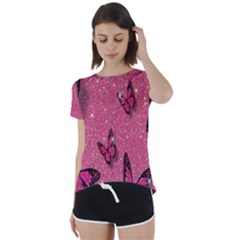 Butterfly, Girl, Pink, Wallpaper Short Sleeve Open Back T-shirt by nateshop