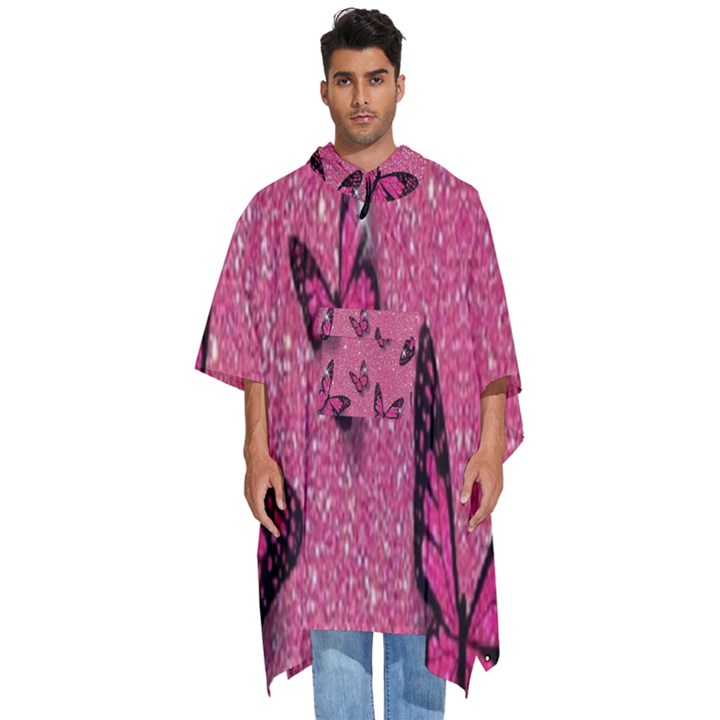 Butterfly, Girl, Pink, Wallpaper Men s Hooded Rain Ponchos