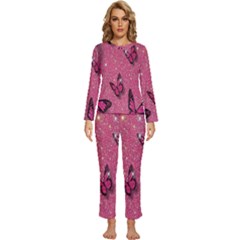 Butterfly, Girl, Pink, Wallpaper Womens  Long Sleeve Lightweight Pajamas Set by nateshop