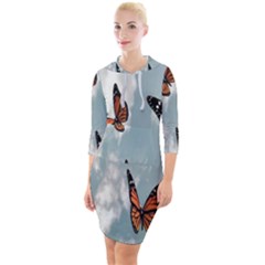 Aesthetic Butterfly , Butterflies, Nature, Quarter Sleeve Hood Bodycon Dress by nateshop