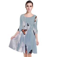 Aesthetic Butterfly , Butterflies, Nature, Quarter Sleeve Waist Band Dress by nateshop