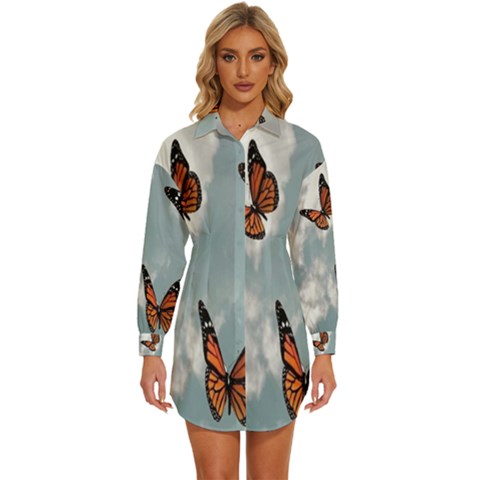 Aesthetic Butterfly , Butterflies, Nature, Womens Long Sleeve Shirt Dress by nateshop