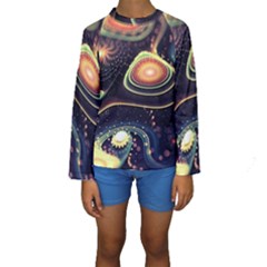 Psychedelic Trippy Abstract 3d Digital Art Kids  Long Sleeve Swimwear by Bedest