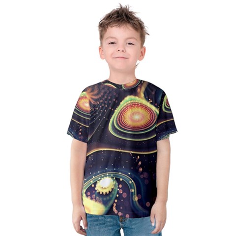 Psychedelic Trippy Abstract 3d Digital Art Kids  Cotton T-shirt by Bedest