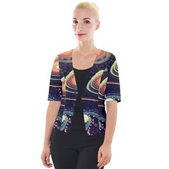 Psychedelic Trippy Abstract 3d Digital Art Cropped Button Cardigan by Bedest