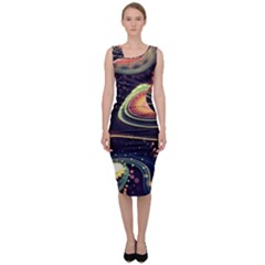 Psychedelic Trippy Abstract 3d Digital Art Sleeveless Pencil Dress by Bedest