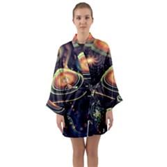 Psychedelic Trippy Abstract 3d Digital Art Long Sleeve Satin Kimono by Bedest