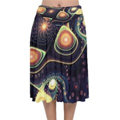 Psychedelic Trippy Abstract 3d Digital Art Velvet Flared Midi Skirt by Bedest