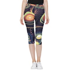 Psychedelic Trippy Abstract 3d Digital Art Inside Out Lightweight Velour Capri Leggings  by Bedest