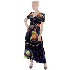 Psychedelic Trippy Abstract 3d Digital Art Button Up Short Sleeve Maxi Dress by Bedest