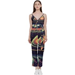 Psychedelic Trippy Abstract 3d Digital Art V-neck Camisole Jumpsuit by Bedest