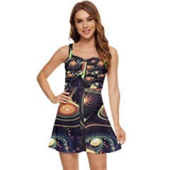 Psychedelic Trippy Abstract 3d Digital Art Ruffle Edge Bra Cup Chiffon Mini Dress by Bedest