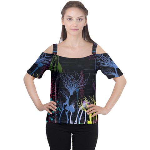 Art Design Graphic Neon Tree Artwork Cutout Shoulder T-shirt by Bedest