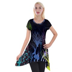 Art Design Graphic Neon Tree Artwork Short Sleeve Side Drop Tunic by Bedest