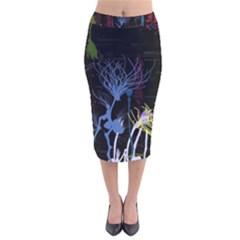 Art Design Graphic Neon Tree Artwork Velvet Midi Pencil Skirt by Bedest