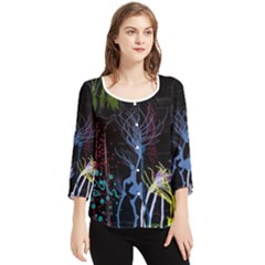 Art Design Graphic Neon Tree Artwork Chiffon Quarter Sleeve Blouse by Bedest