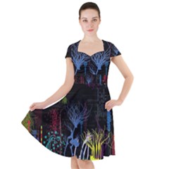 Art Design Graphic Neon Tree Artwork Cap Sleeve Midi Dress