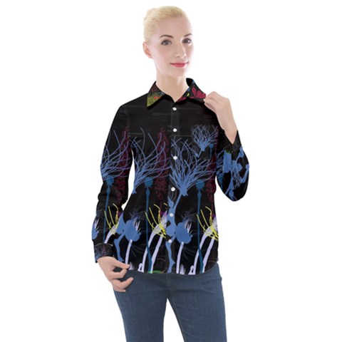 Art Design Graphic Neon Tree Artwork Women s Long Sleeve Pocket Shirt by Bedest