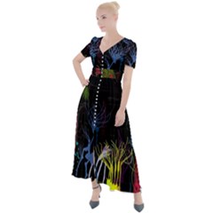 Art Design Graphic Neon Tree Artwork Button Up Short Sleeve Maxi Dress by Bedest