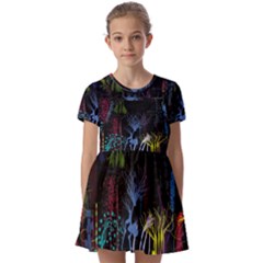 Art Design Graphic Neon Tree Artwork Kids  Short Sleeve Pinafore Style Dress