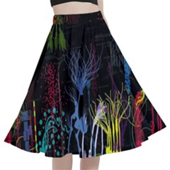 Art Design Graphic Neon Tree Artwork A-line Full Circle Midi Skirt With Pocket by Bedest