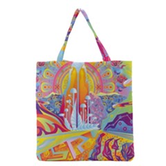 Multicolored Optical Illusion Painting Psychedelic Digital Art Grocery Tote Bag by Bedest