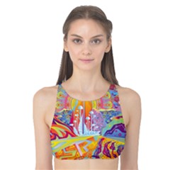 Multicolored Optical Illusion Painting Psychedelic Digital Art Tank Bikini Top by Bedest