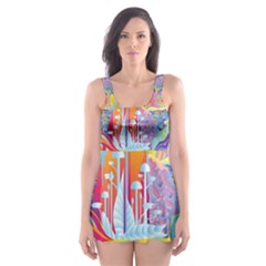 Multicolored Optical Illusion Painting Psychedelic Digital Art Skater Dress Swimsuit by Bedest