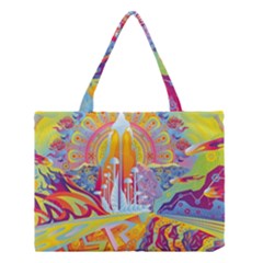 Multicolored Optical Illusion Painting Psychedelic Digital Art Medium Tote Bag by Bedest