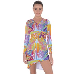 Multicolored Optical Illusion Painting Psychedelic Digital Art Asymmetric Cut-out Shift Dress by Bedest