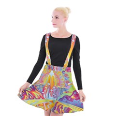 Multicolored Optical Illusion Painting Psychedelic Digital Art Suspender Skater Skirt by Bedest