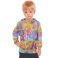 Multicolored Optical Illusion Painting Psychedelic Digital Art Kids  Hooded Pullover by Bedest