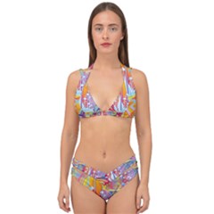 Multicolored Optical Illusion Painting Psychedelic Digital Art Double Strap Halter Bikini Set by Bedest