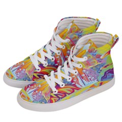 Multicolored Optical Illusion Painting Psychedelic Digital Art Women s Hi-top Skate Sneakers by Bedest