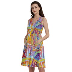 Multicolored Optical Illusion Painting Psychedelic Digital Art Sleeveless Dress With Pocket by Bedest