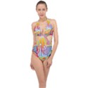 Multicolored Optical Illusion Painting Psychedelic Digital Art Halter Front Plunge Swimsuit View1