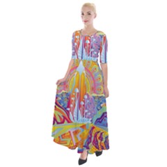 Multicolored Optical Illusion Painting Psychedelic Digital Art Half Sleeves Maxi Dress by Bedest