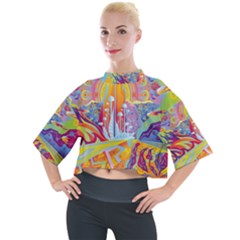 Multicolored Optical Illusion Painting Psychedelic Digital Art Mock Neck T-shirt by Bedest