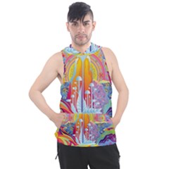 Multicolored Optical Illusion Painting Psychedelic Digital Art Men s Sleeveless Hoodie