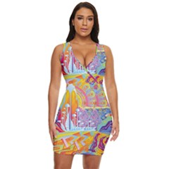 Multicolored Optical Illusion Painting Psychedelic Digital Art Draped Bodycon Dress by Bedest