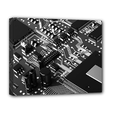 Black And Gray Circuit Board Computer Microchip Digital Art Deluxe Canvas 20  X 16  (stretched) by Bedest