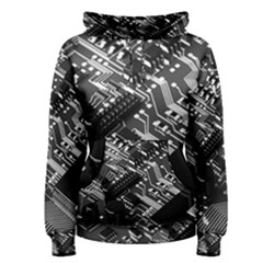 Black And Gray Circuit Board Computer Microchip Digital Art Women s Pullover Hoodie by Bedest