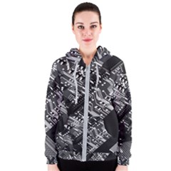 Black And Gray Circuit Board Computer Microchip Digital Art Women s Zipper Hoodie by Bedest