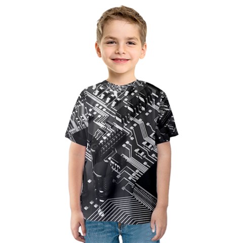 Black And Gray Circuit Board Computer Microchip Digital Art Kids  Sport Mesh T-shirt by Bedest