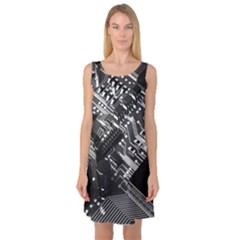 Black And Gray Circuit Board Computer Microchip Digital Art Sleeveless Satin Nightdress by Bedest