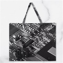 Black And Gray Circuit Board Computer Microchip Digital Art Zipper Large Tote Bag by Bedest