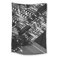 Black And Gray Circuit Board Computer Microchip Digital Art Large Tapestry by Bedest