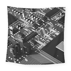 Black And Gray Circuit Board Computer Microchip Digital Art Square Tapestry (large) by Bedest