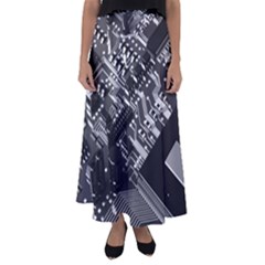 Black And Gray Circuit Board Computer Microchip Digital Art Flared Maxi Skirt